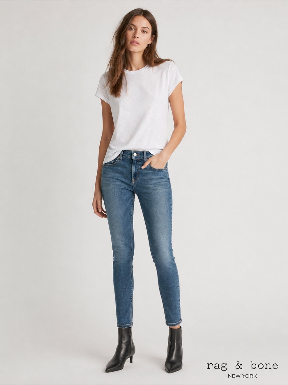 rag & bone Skinny Ankle Jeans Size 32 Medium Wash Stretch Denim EUC